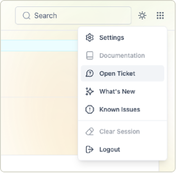 Screen shot of the drop-down menu